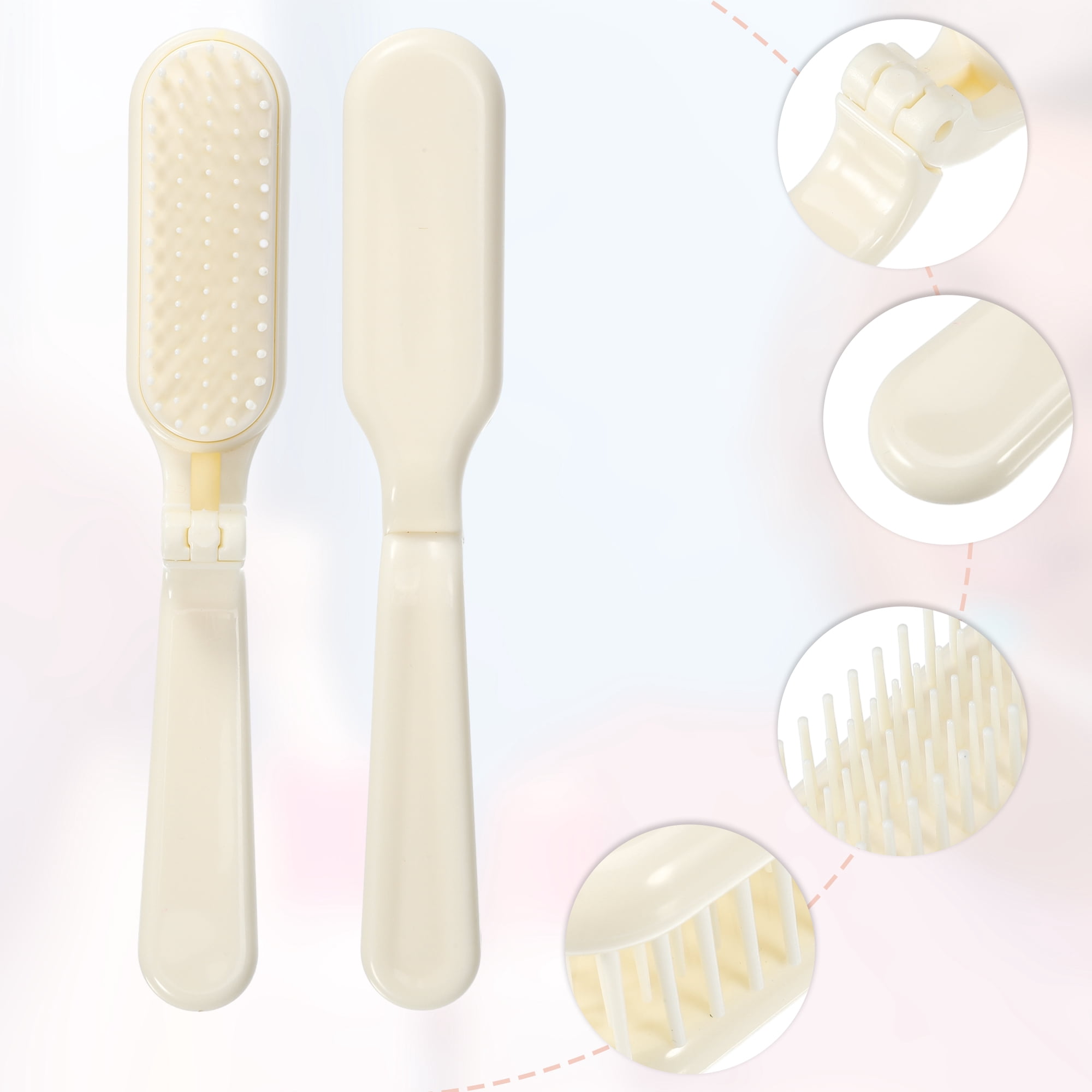 Unique Bargains 1Pc Women's Foldable Hair Brush for Curly Straight Thin Dry Wet Hair Beige
