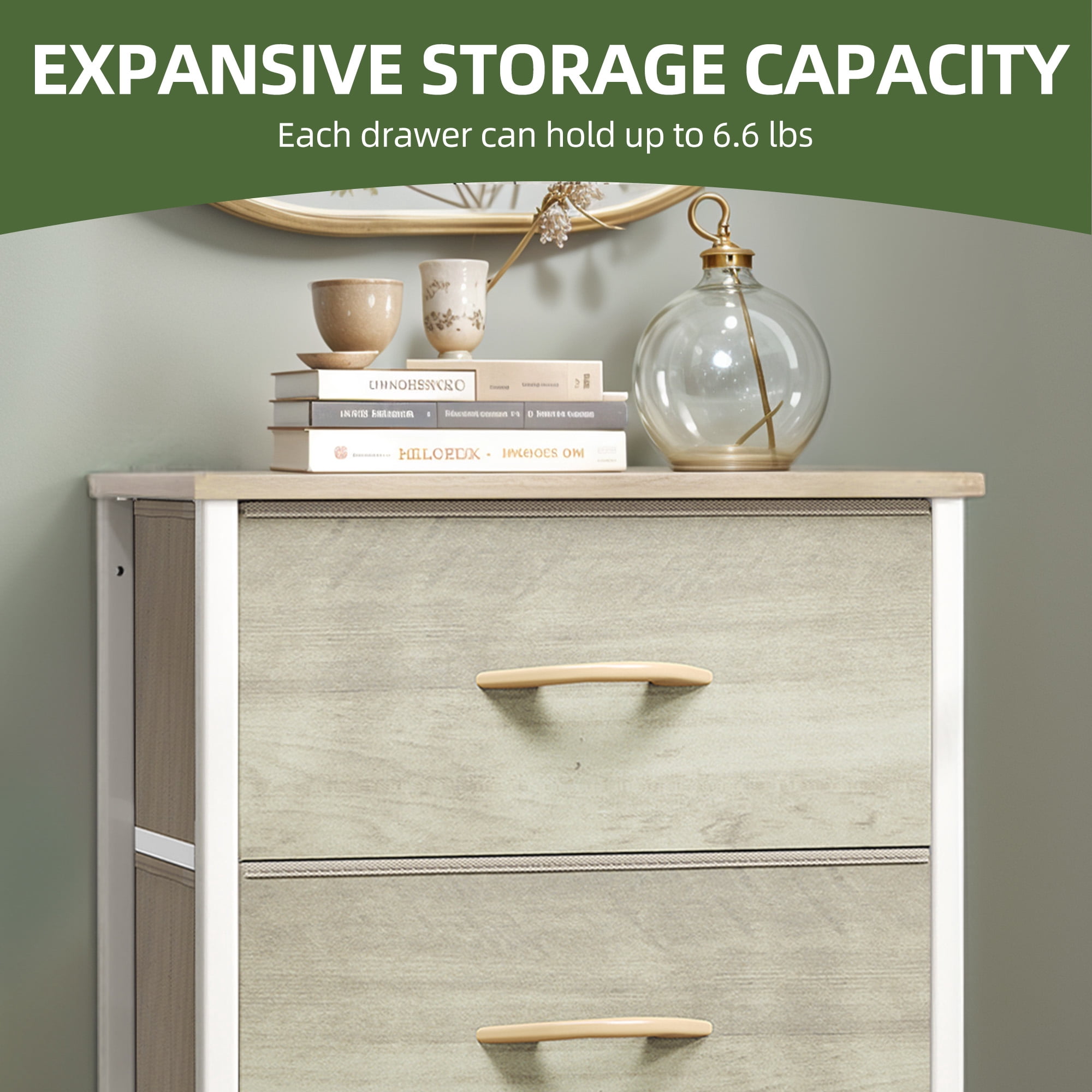 Uforic 4 Drawer Dresser Fabric Chest of Drawers Furniture Storage Organizer for Living Room,,Hallway,Oak Greige