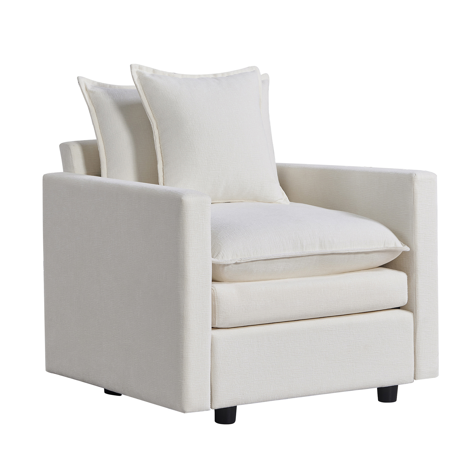 DEALTOPS 33"W Chenille Fabric Comfy Single Seat Sofa Upholstered Reading Armchair for Living Room-White