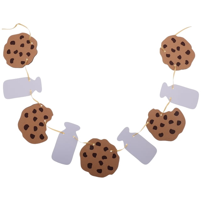 GOOHOCHY 2 guirnaldas de galletas y leche para fiesta de cumpleaños, pancarta de feliz cumpleaños con temática de galletas y leche para decoraciones de baby shower para niños.