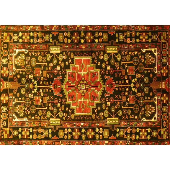 Ahgly Company Machine Washable Indoor Rectangle Persian Yellow Traditional Area Rugs, 5' x 7'