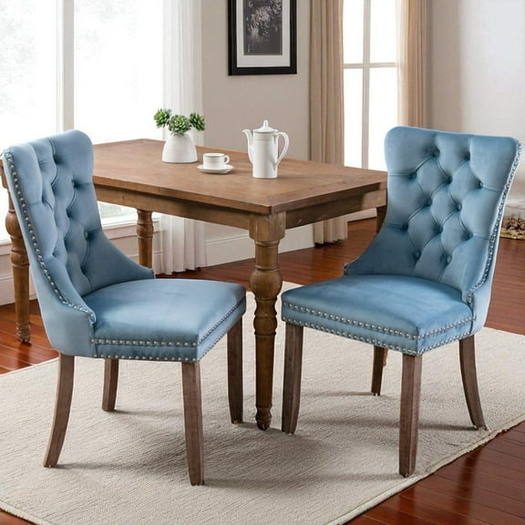 JESTOP Velvet Nailhead Dining Chair Set of 2, Kitchen & Dining Room Chairs, Tufted Dining Chairs, Fabric Upholstered, Solid Wood Frame