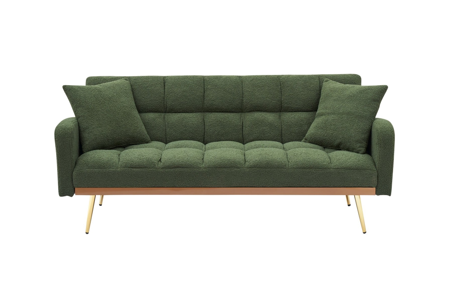 69" Sofa Bed, Adjustable Teddy Fabric Sleeper Sofa Couch with Removable Armrests for Living Room Bedroom, Green