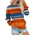 thumbnail image 2 of JTZGDY Fall Crewneck Sweatshirts for Women Loose Fit Casual Striped Color Block Printed Long Sleeve Graphic Pullover Tops Fashion Outfit 2025 Clothes Orange#01 S, 2 of 7