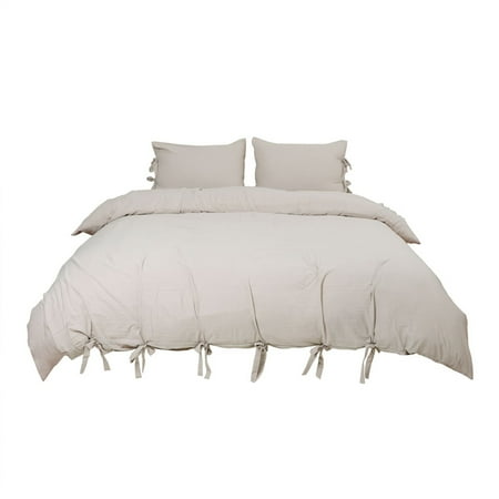 Aqua King Duvet - Luxury Duvet Cover and Sham Bedding Set Soft Washed Cotton Bowknot Tan King