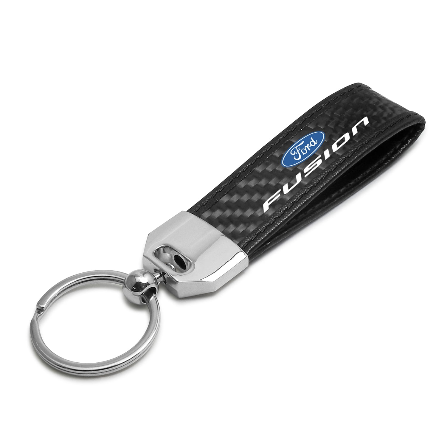 iPick Image for Ford Fusion Real Carbon Fiber Leather Strap Key Chain with Black stitching, Official Licensed