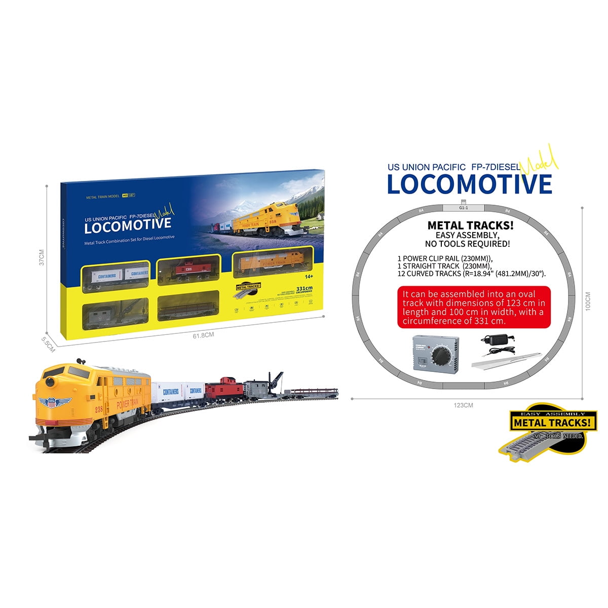 1/87 HO Scale US Union Pacific FF-7 Diesel Locomotive Metal Track Model Train Set Gift for Enthusiast