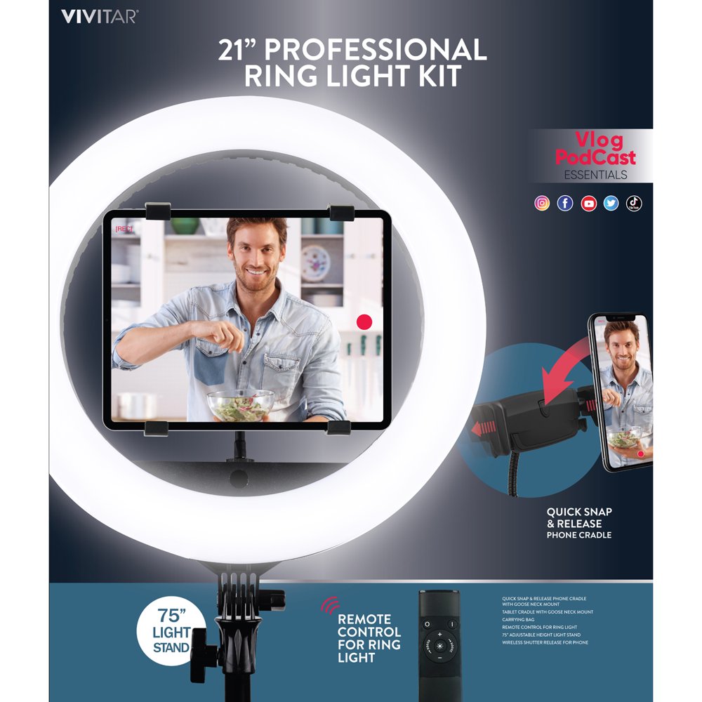 Vivitar 21" Outer Dimmable Surface Mounted LED Ring Light Kit Plug