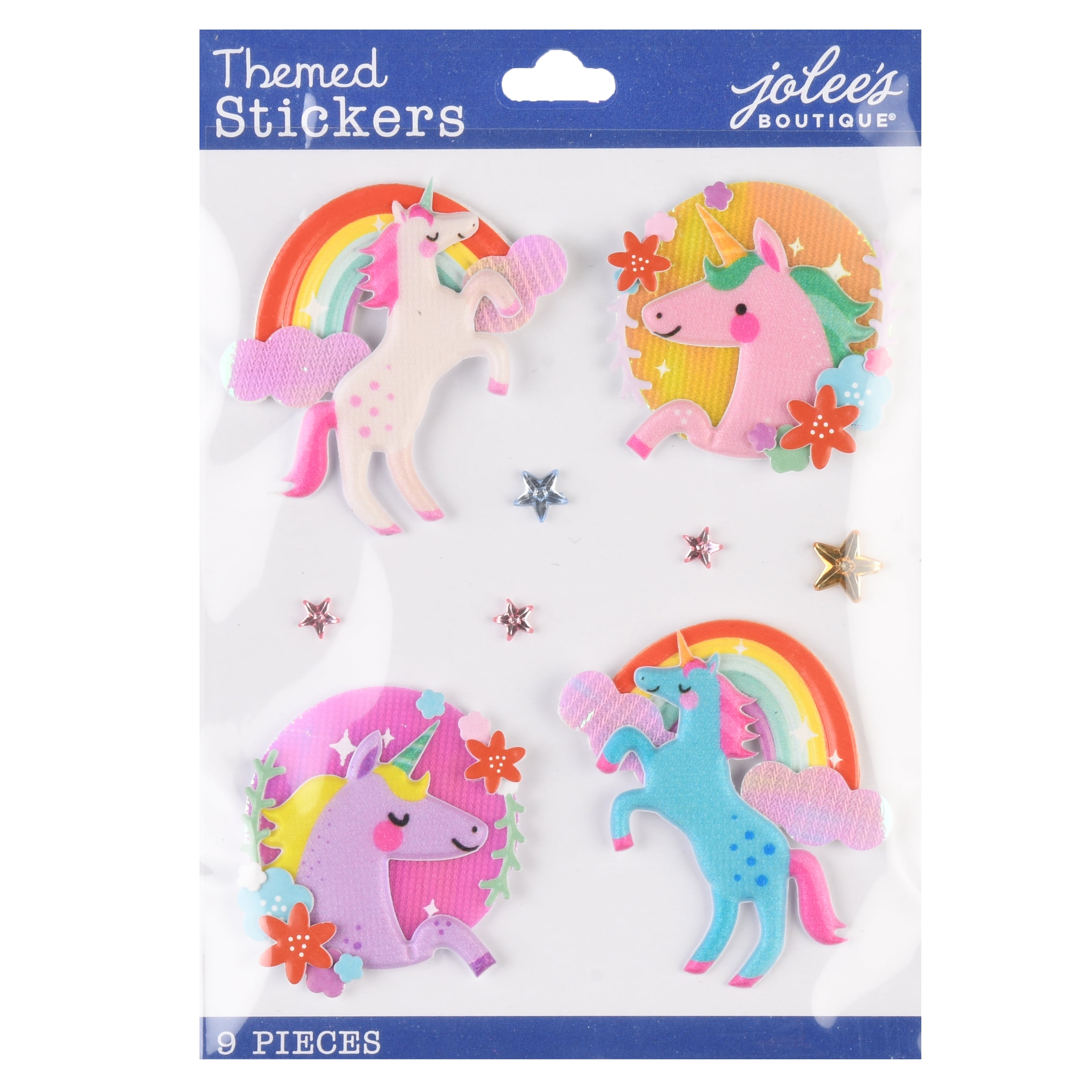 Jolee's Boutique Solid Multicolor Classic Unicorns Paper Stickers, 9 Piece