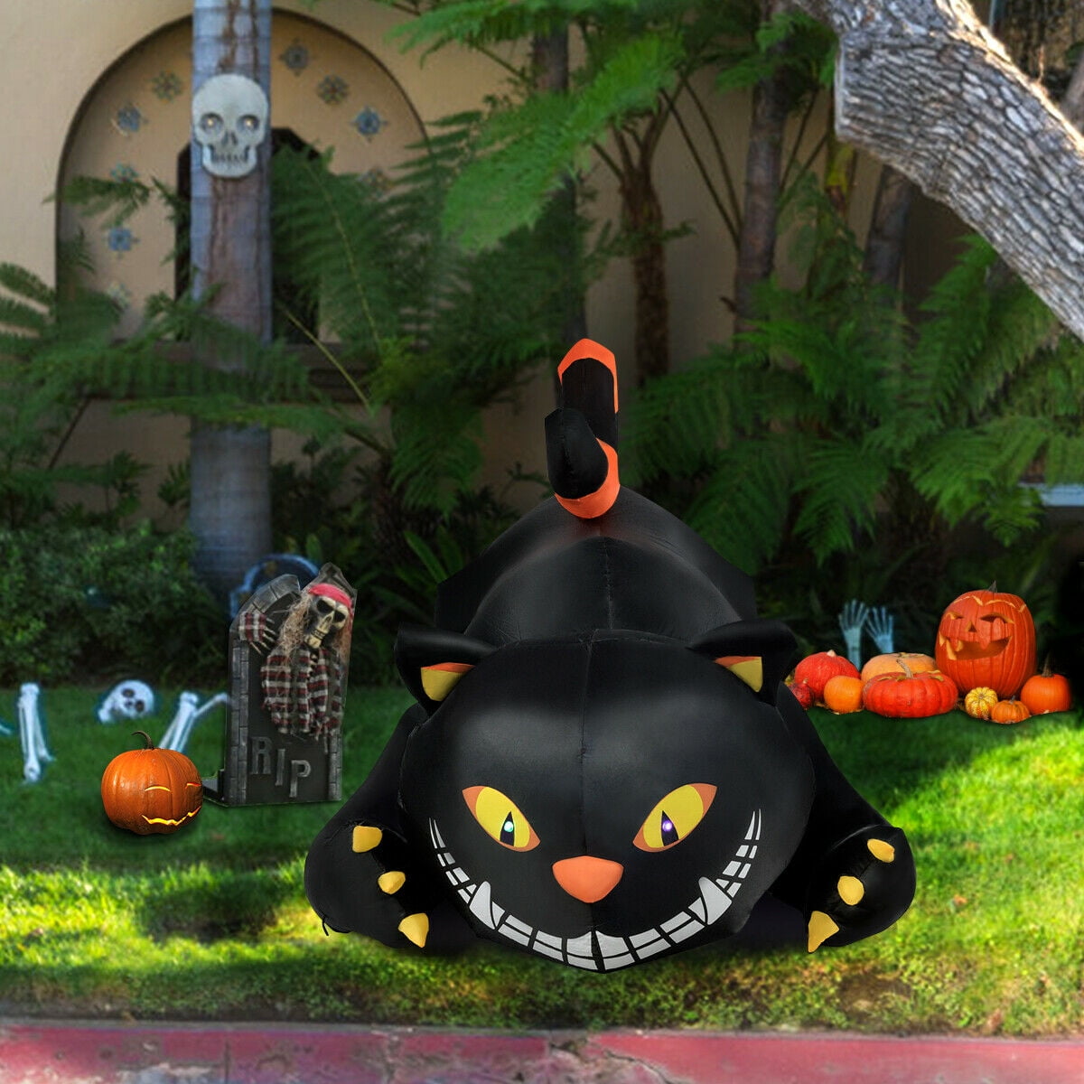 HOMCOM 6 Giant Creeping Black Cat LED Light Outdoor Airblown Inflatable Halloween Yard Decration