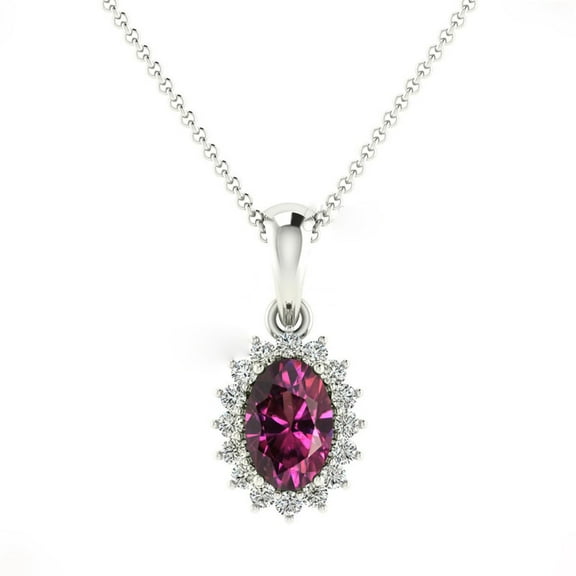 2.30 Carat Excellent Oval Cut Natural Diamond Garnet Gemstone Latest Design Halo Necklace for her Solid 14K White Gold With 18 inches Chain