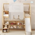 thumbnail image 2 of JERFIT Twin Wood Loft Bed House with Tent, Natural+Beige, 2 of 10