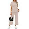 thumbnail image 2 of Fantaslook 2 Piece Sets for Women Casual Summer Travel Vacation Outfits Short Sleeve Tops Wide Leg Pants Lounge Sets, 2 of 9