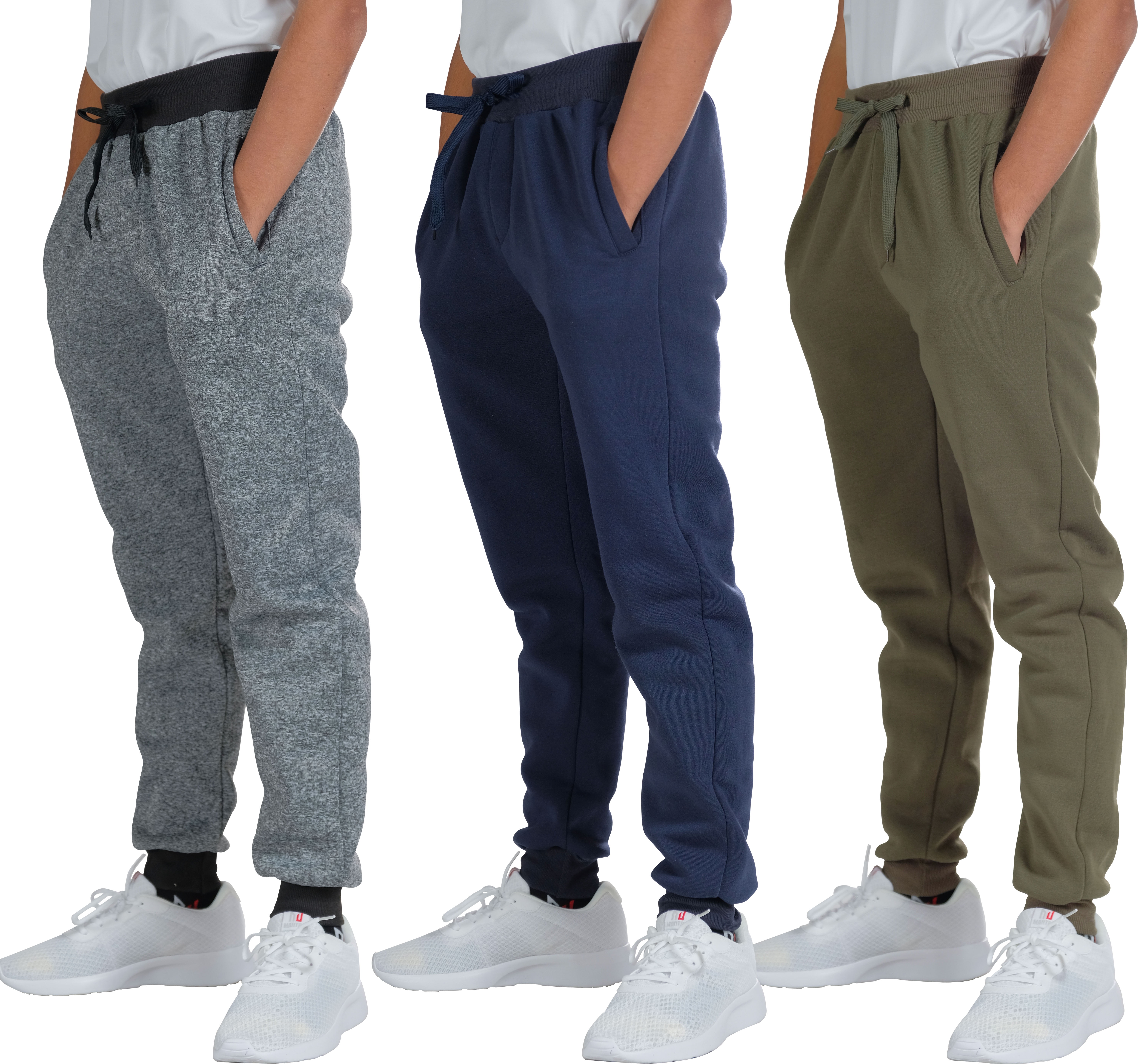 Real Essentials 3 Pack Boys Youth Active Athletic Soft Fleece Jogger Sweatpants