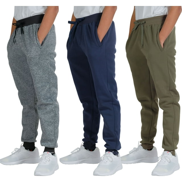 3 Pack: Boys Youth Active Athletic Soft Fleece Jogger Sweatpants ...