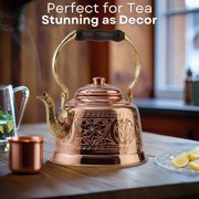 DEMMEX 1.6 Qt Heavy Gauge Solid Copper Tea Kettle – 1mm Thick Handmade Turkish Stovetop Teapot with Brass Handle (Engraved)