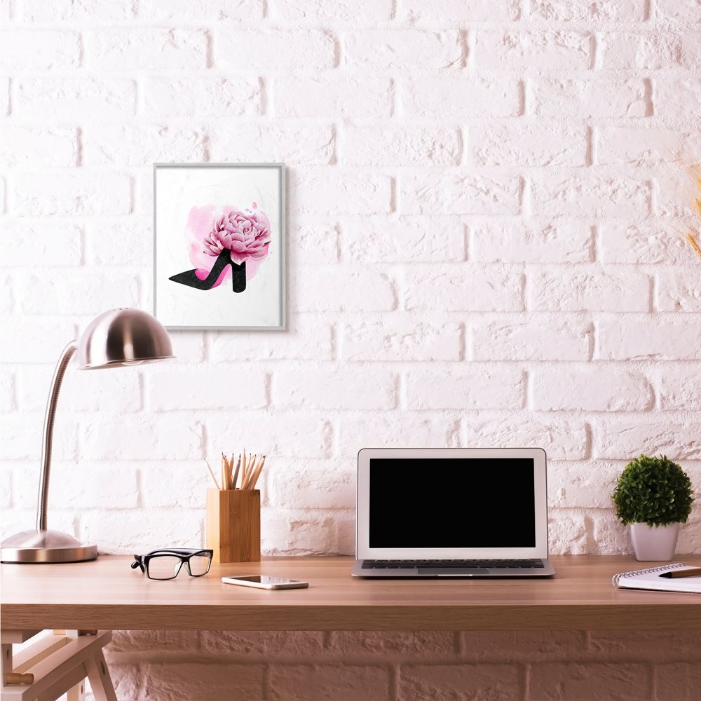 Stupell Industries Flower Heel Pink Black Glam Fashion Design Framed Wall Art by Grace Popp