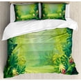 thumbnail image 1 of Jungle Leaves Duvet Cover Set King Size, Cartoon Graphic Interpretation of a Morning in the Rainforest Vivid Scene, Decorative 3 Piece Bedding Set with 2 Pillow Shams, Multicolor, by Ambesonne, 1 of 3