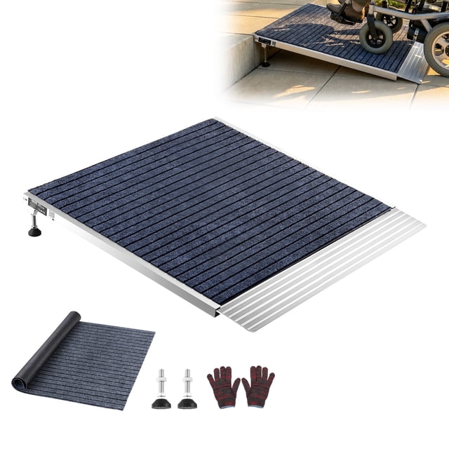 VEVOR Threshold Ramp for Doorways, 36 x 36 in, Platform Aluminum Wheelchair Ramp with Adjustable Height, Non-Slip Door Threshold Ramps, 700 lbs Load Capacity