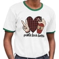 thumbnail image 2 of Peace Love Latte Ringer Tee Shirt Unisex Small White/Kelly Green, 2 of 5