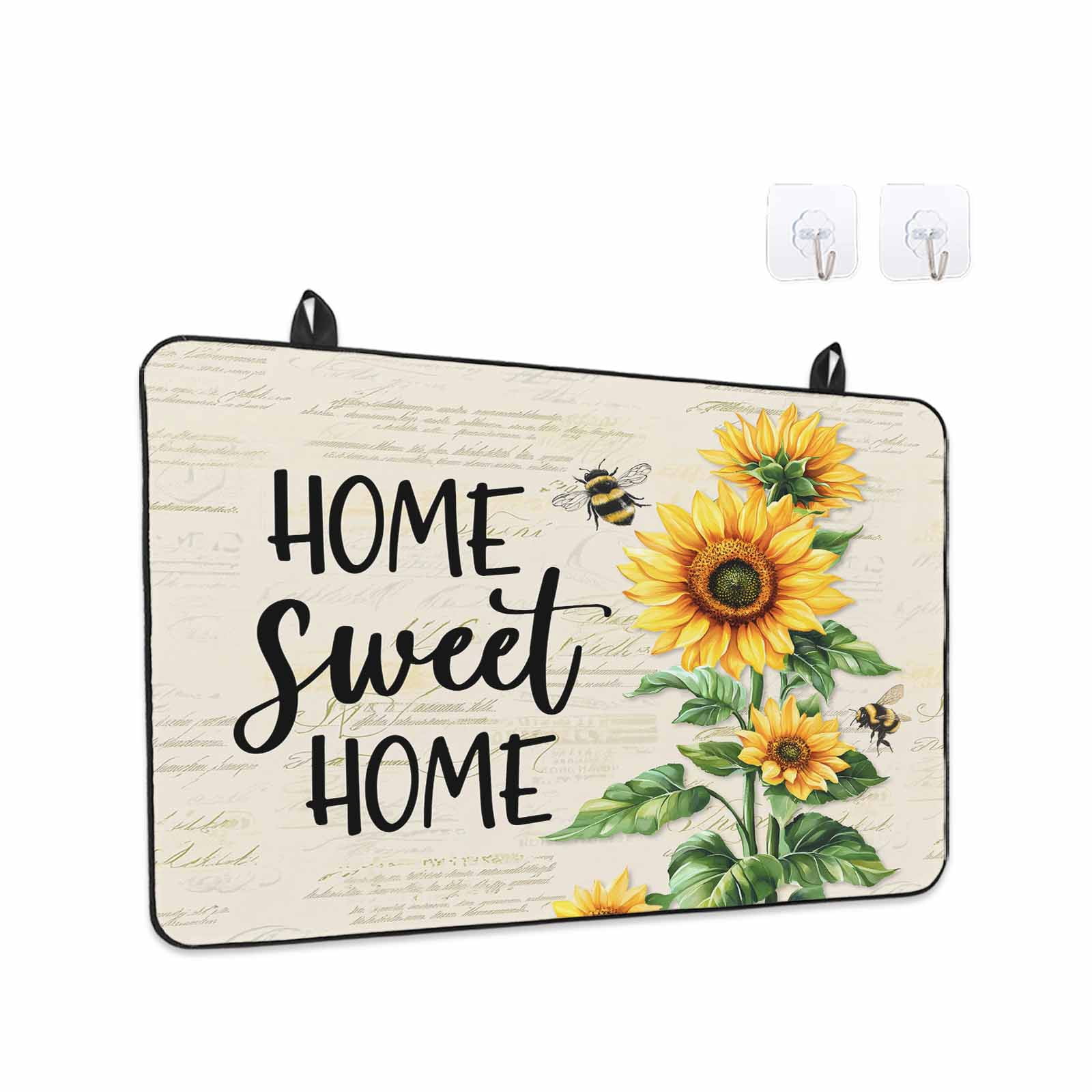 Sunflower Stove Top Cover for Electric Stove, Heat-proof & Non Slip Glass Top Stove Cover Protector, Summer Botanical Bee Farmhouse Watercolor Kitchen Flat Cooktop Rubber Mat 24x21 Inches