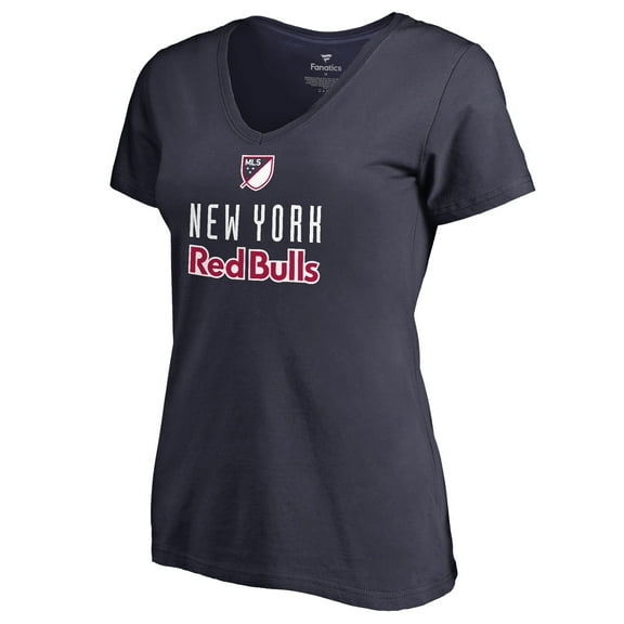 Women's Navy New York Red Bulls Shielded V-Neck T-Shirt