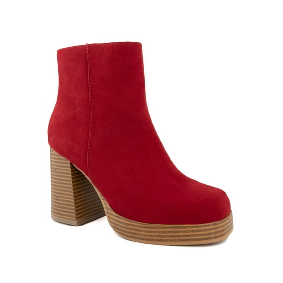 SUGAR Womens Red 1 Platform Padded Warrant Square Toe Block Heel Zip-Up Dress Booties 8 M