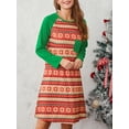 thumbnail image 6 of AIGUR Mommy and Me Matching Dress Stripe Snowflake Print Crew Neck Long Sleeve Dress Family Matching Christmas Clothes, 6 of 8