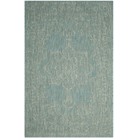 SAFAVIEH Courtyard Clodagh Medallion Indoor/Outdoor Area Rug, Aqua/Grey, 5'3" x 7'7"