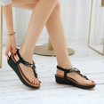 thumbnail image 5 of Pmoiste Women's Platform Sandals Summer Flip Flop Rhinstone Elastic Strap Comfortable Wedge Shoes Black 4.5, 5 of 5