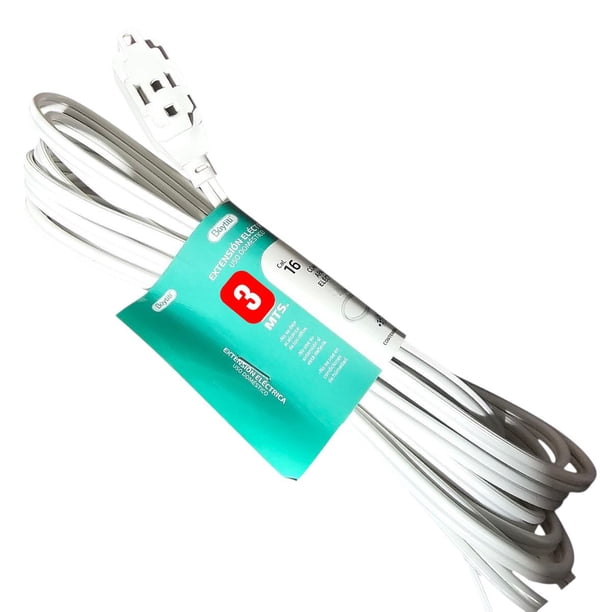 Kit Extension electrica 5 M Uso Domestico de 3 Metros, 3 Contactos, Calibre 16 con 12 Piezas