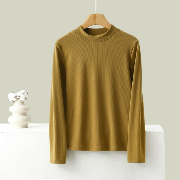 Ropa interior térmica para mujer, camiseta interior de cuello redondo de color liso, ropa interior térmica de terciopelo, pijama de poliéster para mujer
