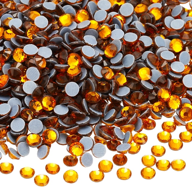 Uxcell 1440 Piezas de Rhinestone Hotfix Flatback de 4 mm, Gemas Redondas de Resina para Manualidades, Ropa, Decoración DIY, Arte de Uñas, (SS16, Dorado)