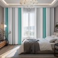 thumbnail image 2 of Turquoise Striped Blackout Curtains for Bedroom/Living Room, Pinch Pleated Black Out Curtains, Geometric Vertical Grey Stripes White Room Darkening Window Drapes with Hooks 2 Panels, 59"x70", 2 of 8