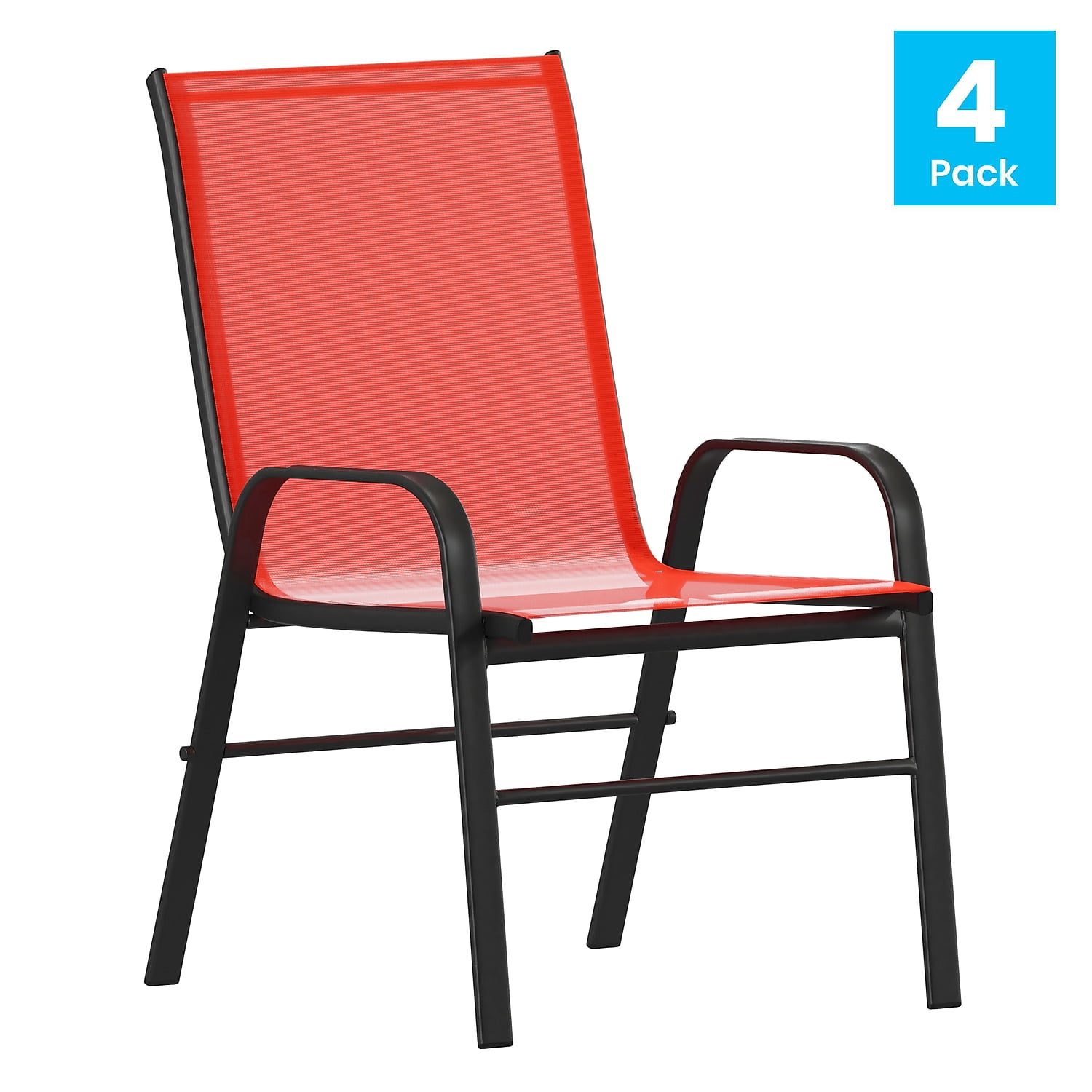 Flash Furniture Brazos Metal Patio Stack Chair in Red (Set of 4)