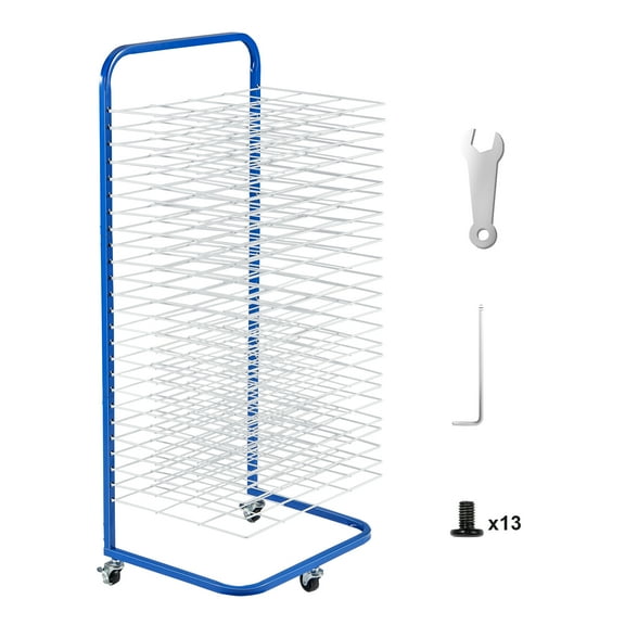 VEVOR Art Drying Rack, 25 Removable Shelves 17 x 13 x 39.4 inch Paint Drying Rack With Lockable Wheels, Carbon Steel Painting Drying Rack for Artwork in Classroom, Art Studios and Schools, Blue White