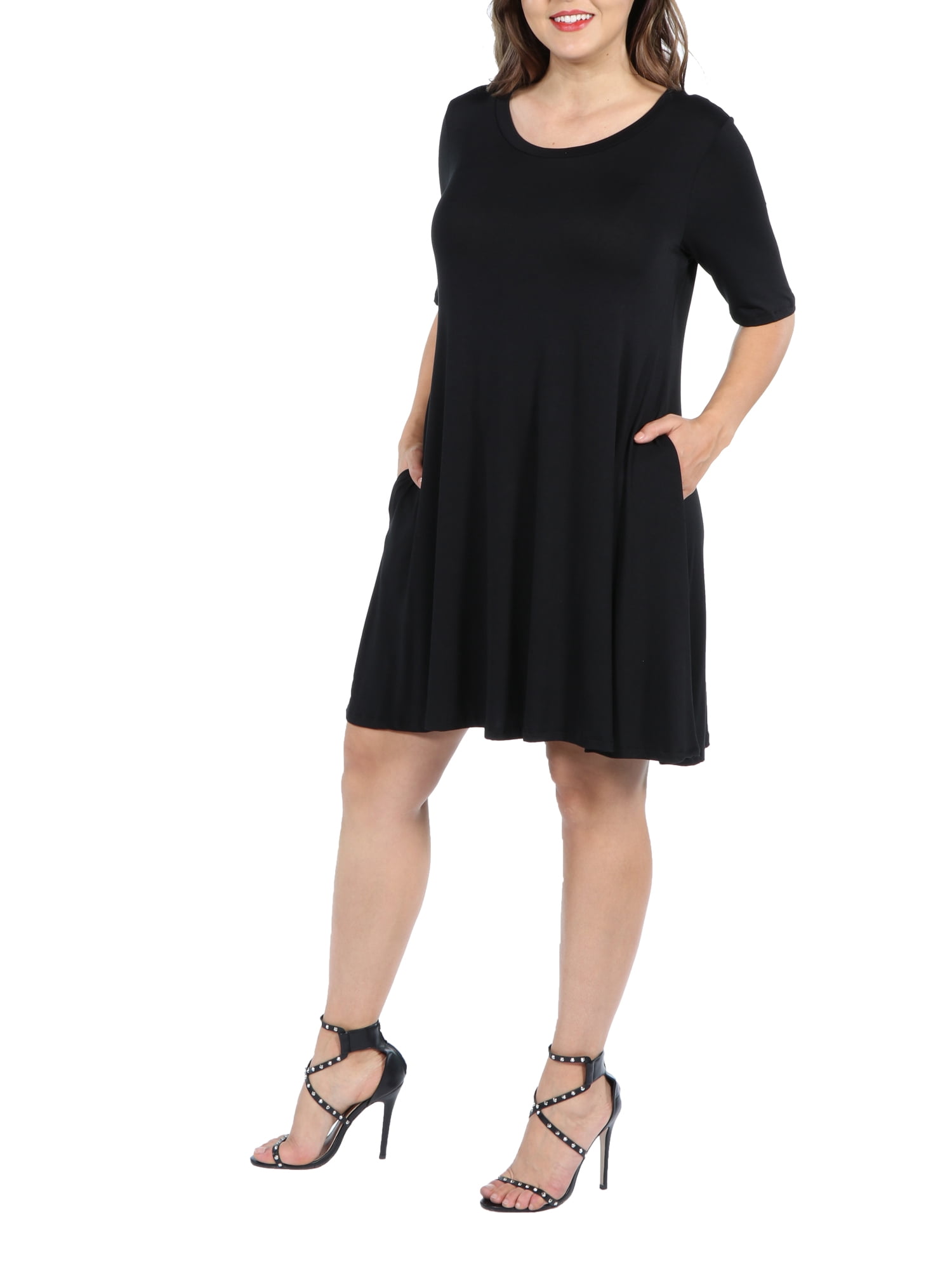 24Seven Comfort Apparel Pocket Plus Size Mini Dress