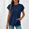 thumbnail image 3 of Diufon Short Sleeve Sweatshirt for Women Summer Trendy Sweatshirts with Pockets Dressy Casual Crewneck Work Tops, 3 of 7