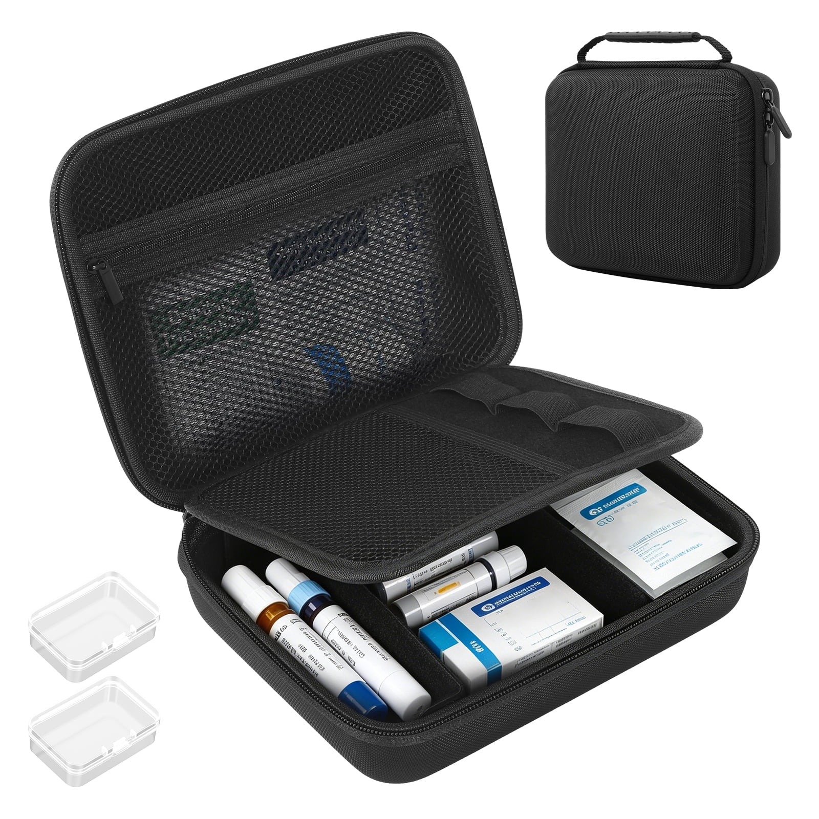 Diabetic Supplies Hard Travel Case, Portable Glucose Meter Organizer Bag for Insulin Pens, Test Strips & Accessories - Compact Protective Kit Holder
