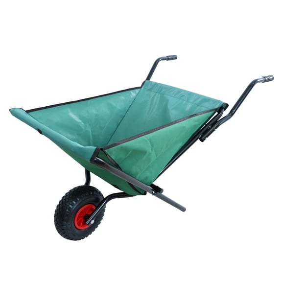 Heavy Duty Folding Wheelbarrow Green Durable Oxford Cloth 10 inch Tire Garden