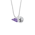 thumbnail image 2 of Delight Jewelry Acrylic 3/4" Purple Cheer Megaphone Silvertone Script Initial Disc - L - Charm Necklace, 20"+3", 2 of 4