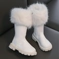 thumbnail image 4 of Girls Snow Boots Fold Over Fuzzy Fluffy Round Toe Lug Sole Zipper Winter Mid Calf Riding Booties, 4 of 6