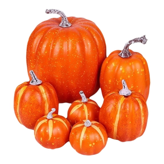 PPKVUFD 7PCS Fake Pumpkins, Fall Artificial Pumpkins for Decoration Different Sizes, Halloween Thanksgiving Autumn Harvest DIY Foam Pumpkin Indoor Outdoor Home Decor