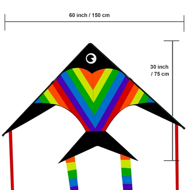 60” x 30” Large Colorful Rainbow Swallow Kite with 660ft String Reel,  Outdoor Game for Kids and Adults Easy to Fly- FunNest Living (Kite w/ 660ft  Reel) 