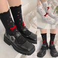 thumbnail image 4 of Calcetines de tripulación con adornos de volantes de Lolita para mujer Medias de malla de doble capa huecas con estampado floral, 4 of 5