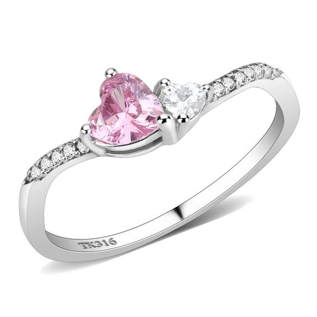 Alamode DA384-8 Bague en Acier Inoxydable Poli pour Femmes avec Grade AAA CZ en Rose - Taille 8