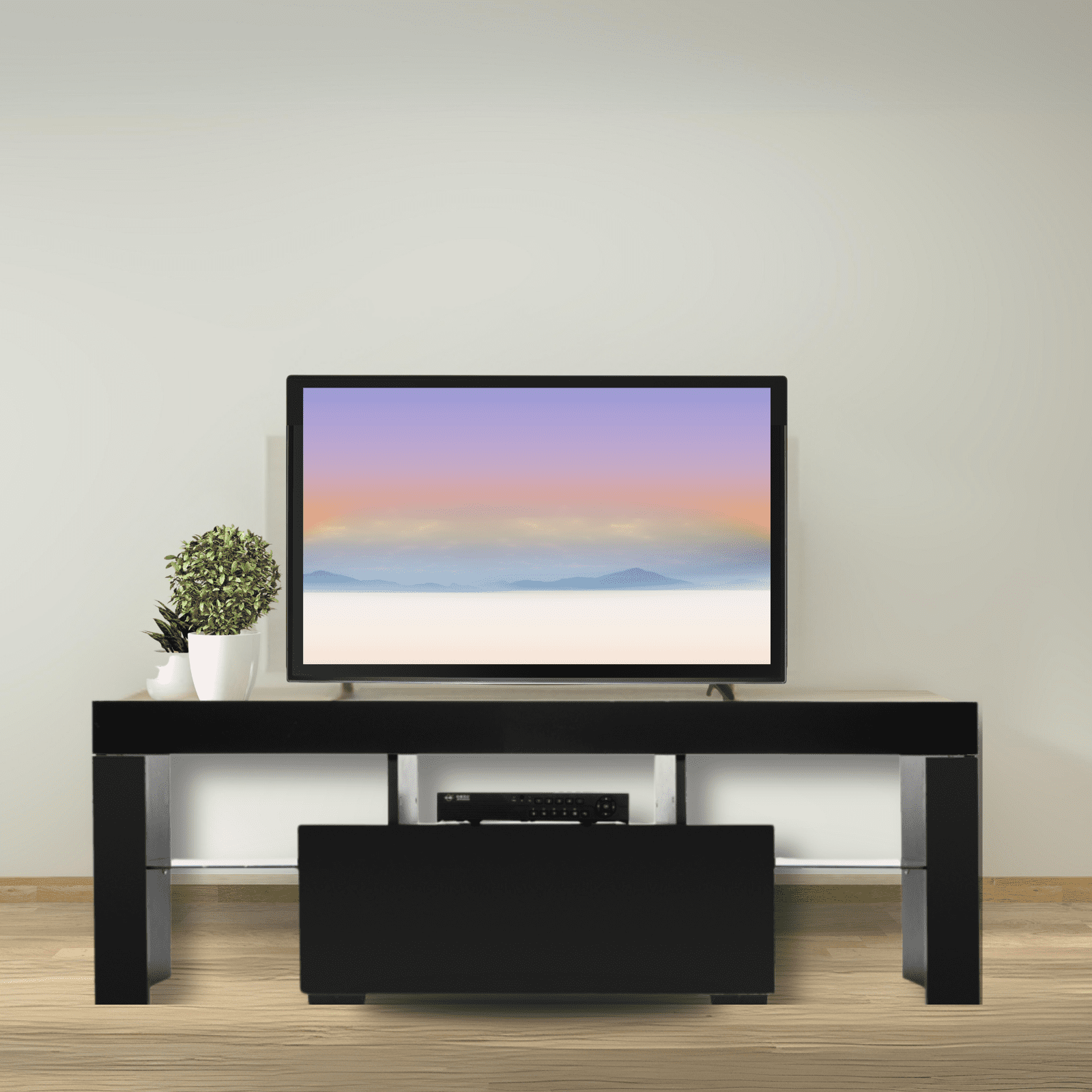 Ktaxon Modern LED Light TV Stand, Storage Console Cabinet Furniture with LED Drawer and Shelves, Entertainment Center for Living Room, Black