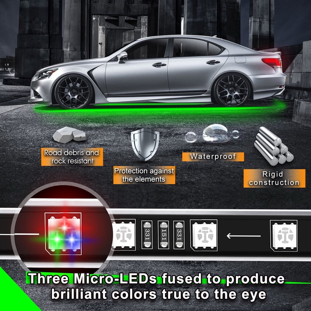 Sunpie Car LED Underglow Lighting Kit, Multi-color RGB LED Strip Neon Lights Kit with APP & Remote Control