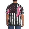 thumbnail image 3 of Xecao Ribbon Breast Cancer Awareness Pattern Men's Short-Sleeve Cuban Collar Button-Down Shirt with Chest Pocket Lightweight Tropical Vacation Shirt-X-Large, 3 of 5