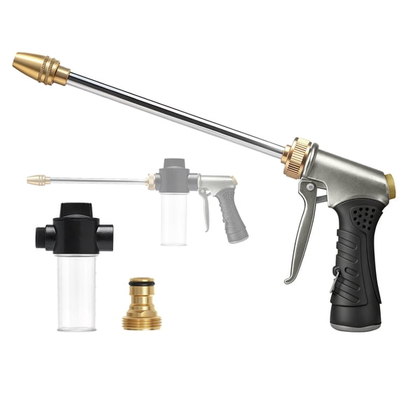 High Pressure Garden Hose Nozzle Sprayer with 3.5oz Plastic Soap Dispenser Bottle, Heavy Duty Car Wash Foam Gun, Adjustable Nozzle for Gardening, Solar Panel Cleaning, Pet Showering